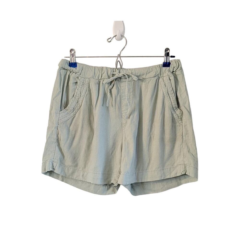 Sage Green 55% Linen Blend Pull On Shorts Small Coastal Drawstring Relaxed